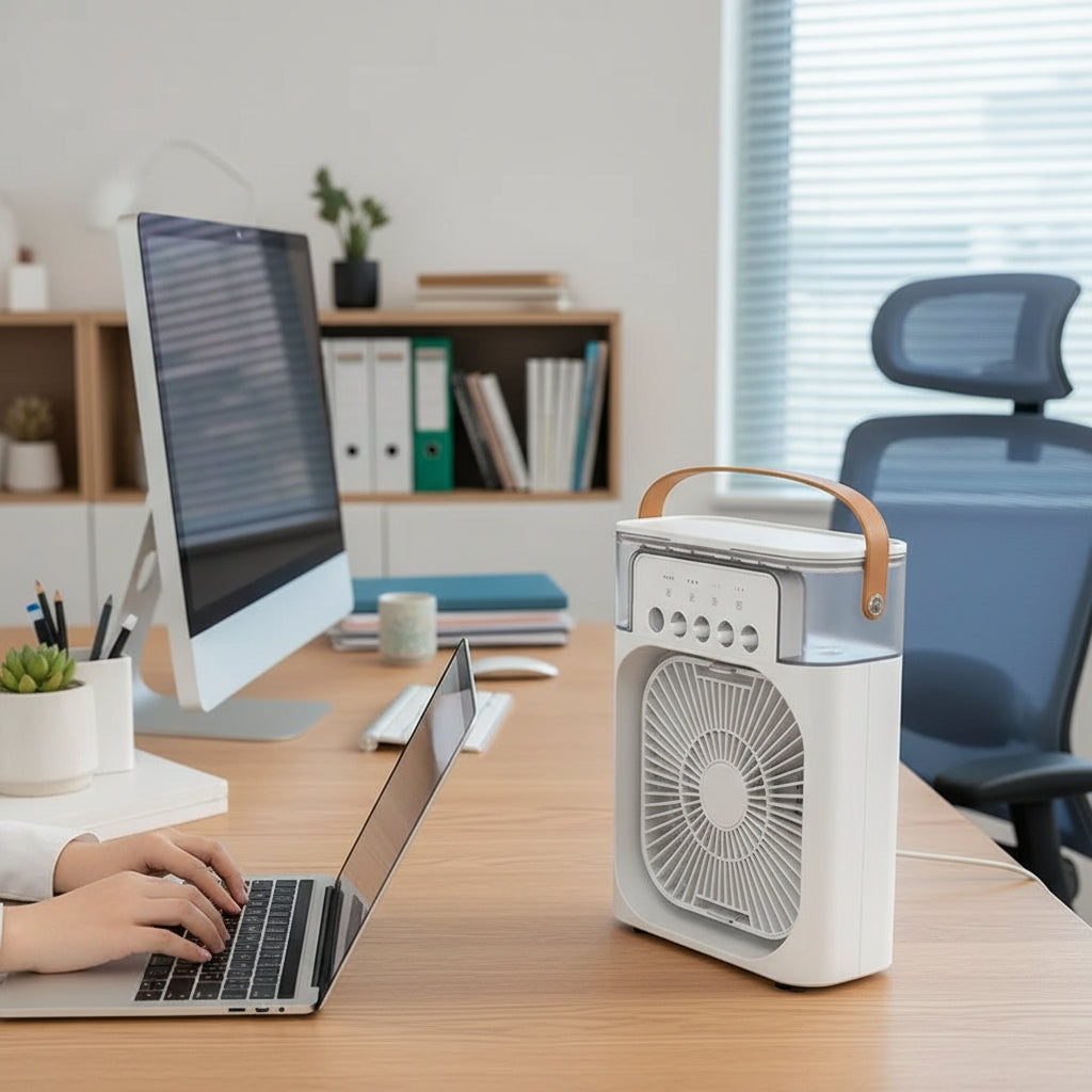 Ventilador de Aire Frío y Humificador con Luces LED